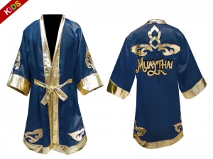 Custom Kids Muay Thai Robe / Fight Robe : Navy/Gold